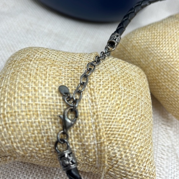 Rose Quartz Braided Black Leather Sterling Silver Adjustable Choker Necklace - Picture 7 of 11